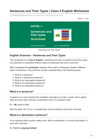 Sentences and Their Types With Examples | Class 5 English Worksheet