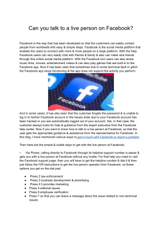 Can you talk to a live person on Facebook