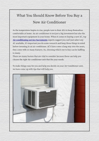 What You Should Know Before You Buy a New Air Conditioner