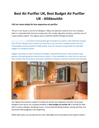 Best Air Purifier UK