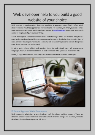Web developer help to you build a good website of your choice