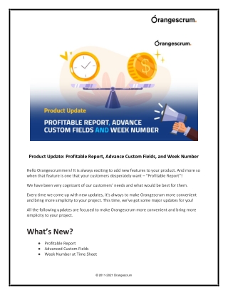Product Update - Profitable Report, Advance Custom Fields, and Week Number
