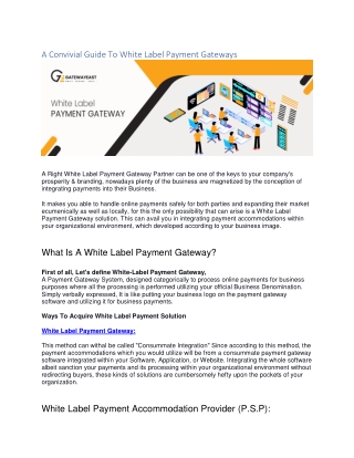 A Convivial Guide To White Label Payment Gateways