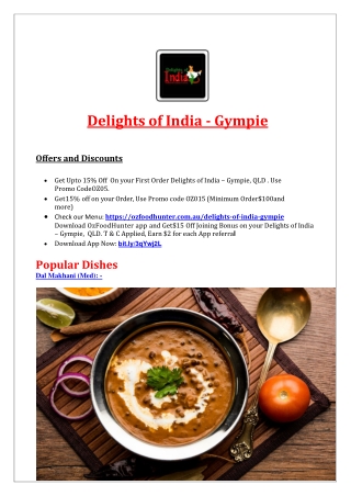 15% Off - Delights of India Gympie Indian Restaurant in Gympie, QLD