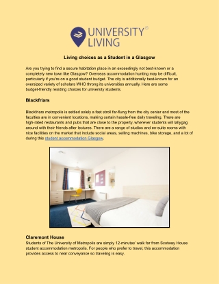 Finest Student Accommodation Glasgow