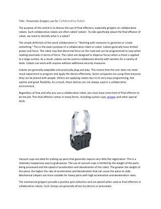 Pneumatic Grippers use for Collaborative Robot.