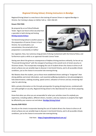 Regional Driving School, Driving Instructors in Bendigo