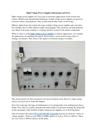 High-Voltage Power Supplies Information and News