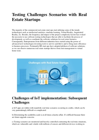 Testing Challenges Scenarios with Real Estate Startups