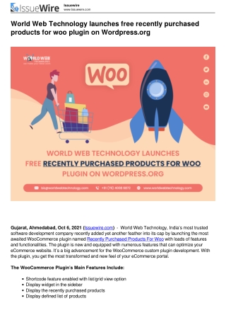 World Web Technology launches free recently purchased products for woo plugin on Wordpress.org