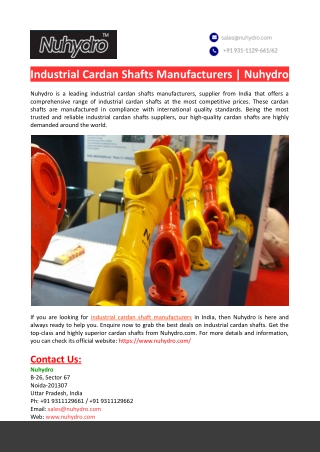 Industrial Cardan Shafts Manufacturer