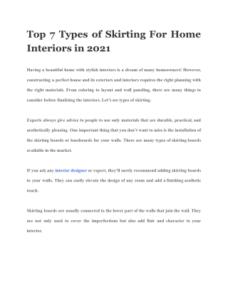 Top 7 Types of Skirting For Home Interiors in 2021