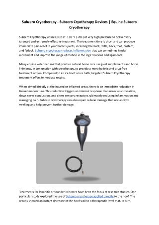 Subzero Cryotherapy - Subzero Cryotherapy Devices _ Equine Subzero Cryotherapy