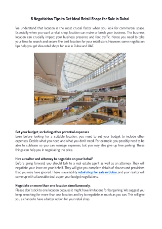 5 Negotiation Tips to Get Ideal Retail Shops for Sale in Dubai