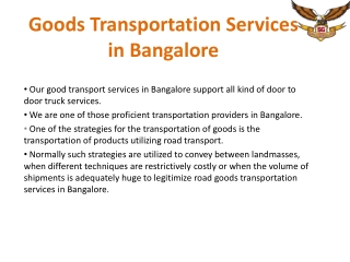 Goods Transportation Services in Bangalore