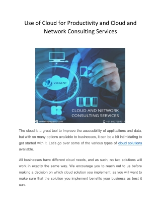 Use of Cloud for Productivity and Cloud and Network Consulting Services in Pune