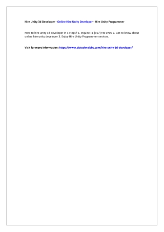 Hire Unity 3d Developer - Online Hire Unity Developer - Hire Unity Programmer