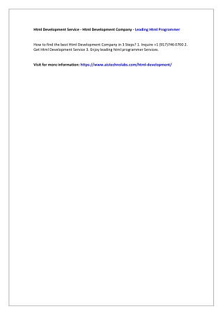 Html Development Service - Html Development Company - Leading Html Programmer