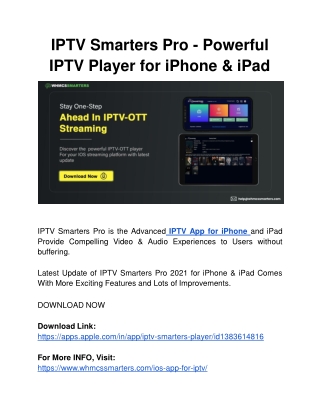 IPTV Smarters Pro - Advanced Powerful IPTV App for iPhone & iPad