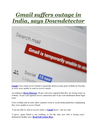 Gmail suffers outage in India, says Downdetector