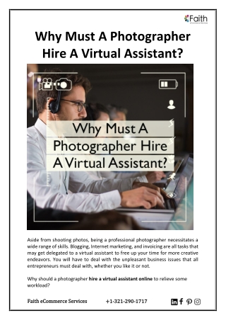 Why Must A Photographer Hire A Virtual Assistant