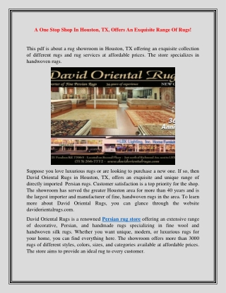 A One Stop Shop In Houston, TX, Offers An Exquisite Range Of Rugs!