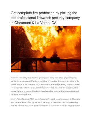 Get complete fire protection by picking the top professional firewatch security company in Claremont & La Verne, CA