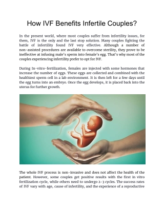 How IVF Benefits Infertile Couples