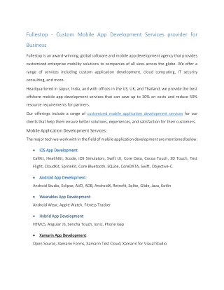 Fullestop - Custom Mobile App Development Services provider for Business
