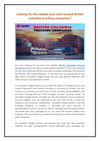 Looking for the reliable and most trusted British Columbia trucking companies