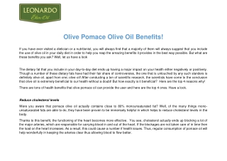 Olive Pomace Olive Oil Benefits!