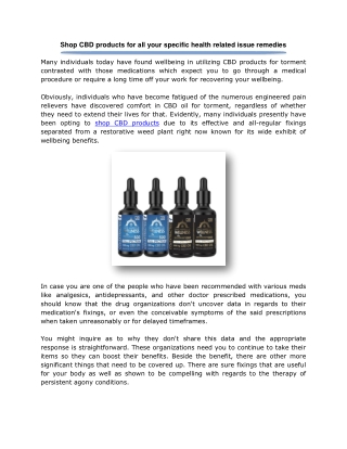 Shop CBD products for all your specific health related issue remedies