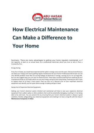 How Electrical Maintenance Can Make a Difference to Your Home