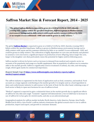 Saffron Market is expected to grow at a CAGR of 12.0% by 2025