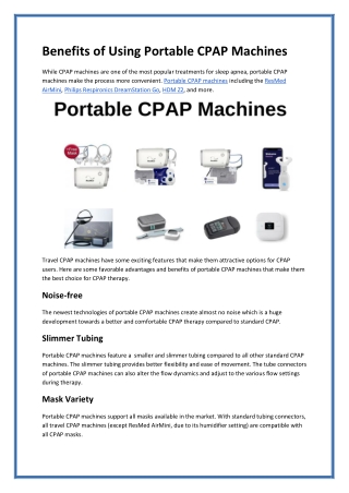 Benefits of Using Portable CPAP Machines