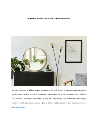 Why One Should Use Mirrors in Home Interior