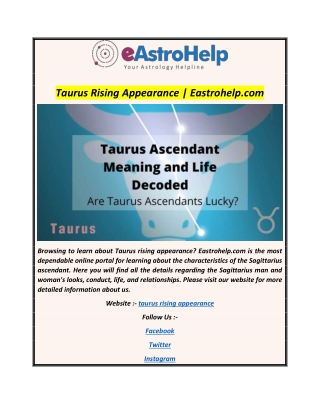 Taurus Rising Appearance | Eastrohelp.com