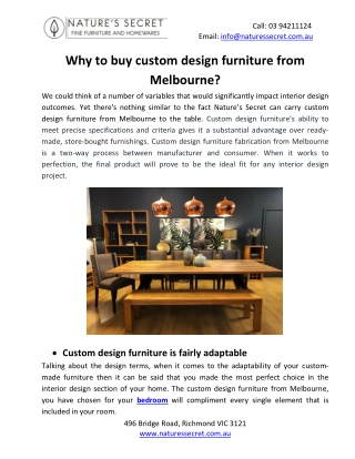 Why to buy custom design furniture from Melbourne?