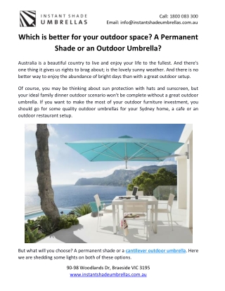 Which is better for your outdoor space? A Permanent Shade or an Outdoor Umbrella