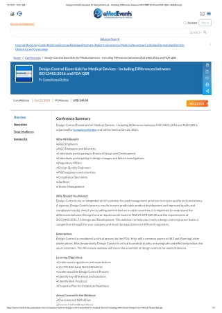 Design Control Essentials for Medical Devices - Including Differences between ISO13485_2016 and FDA QSR _ eMedEvents