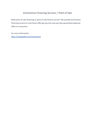 eCommerce Financing  Services | Point of Sale