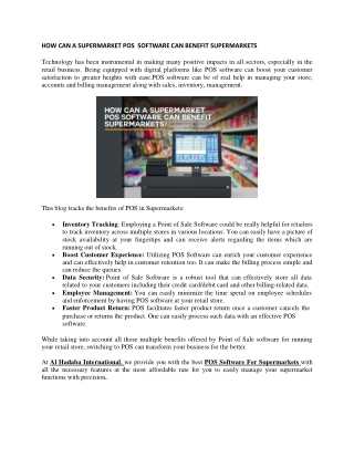 HOW CAN A SUPERMARKET POS  SOFTWARE CAN BENEFIT SUPERMARKETS