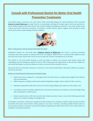 Consult with Professional Dentist for Better Oral Health Prevention Treatments