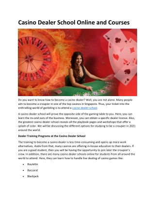 Casino Dealer School Online and Courses