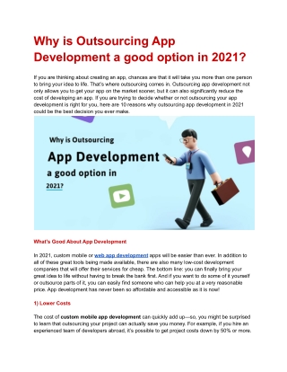 Why is Outsourcing App Development a good option in 2021