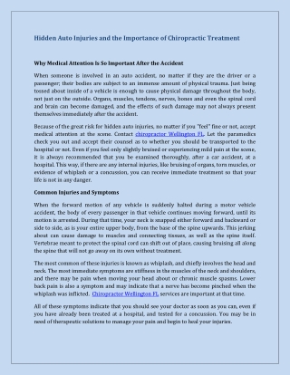 Hidden Auto Injuries and the Importance of Chiropractic Treatment