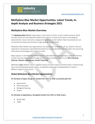 Methylene Blue Market Regional Sales, Production Volume, Business Outlook 2026