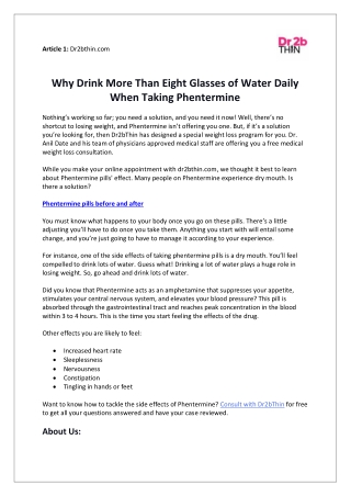 Why Drink More Than Eight Glasses of Water Daily When Taking Phentermine
