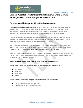 Cationic Dyeable Polyester Fiber Market Progression Status, Revenue Expectation