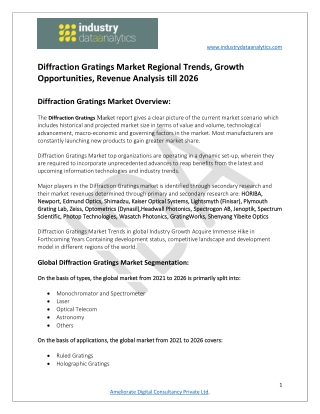 Diffraction Gratings Market  Top Competitor Analysis, Demand, Forecast to 2026